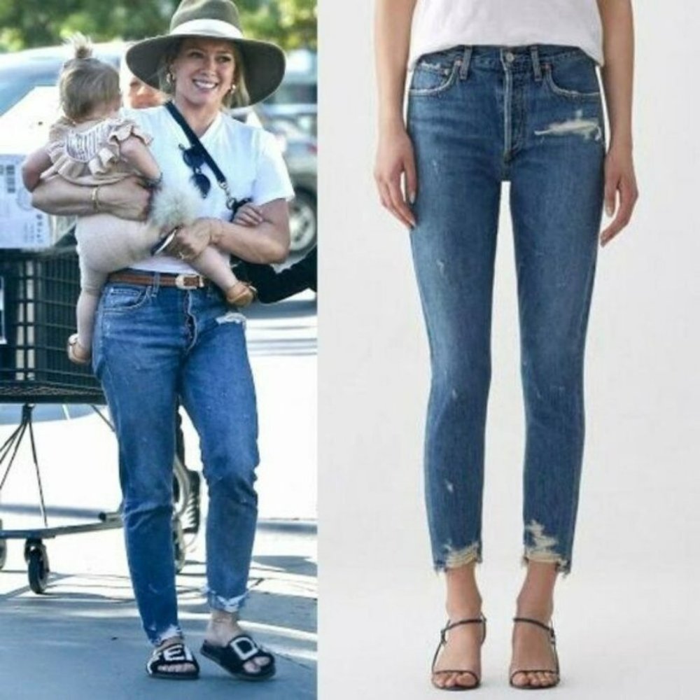 AGOLDE Jamie High Rise Classic Jeans in GRADE Chew Hem tapered leg size 28